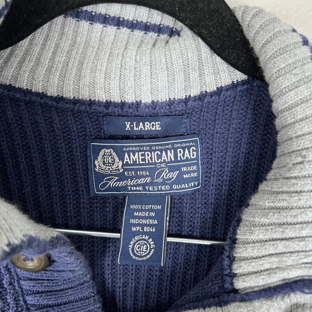American Rag Men's Henley Ribbed Knit Pullover‎ Sweater Blue Sz XL